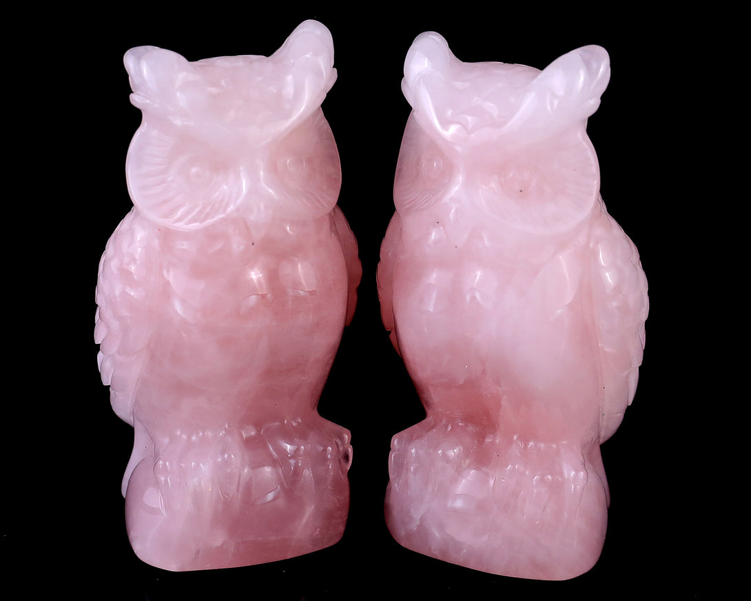 3.1" Rose Quartz Hand Carved Crystal Owl Sculpture crysvibe