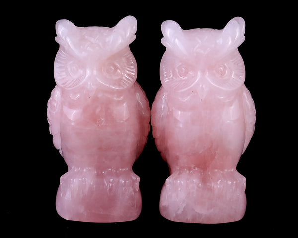 3.1" Rose Quartz Hand Carved Crystal Owl Sculpture crysvibe