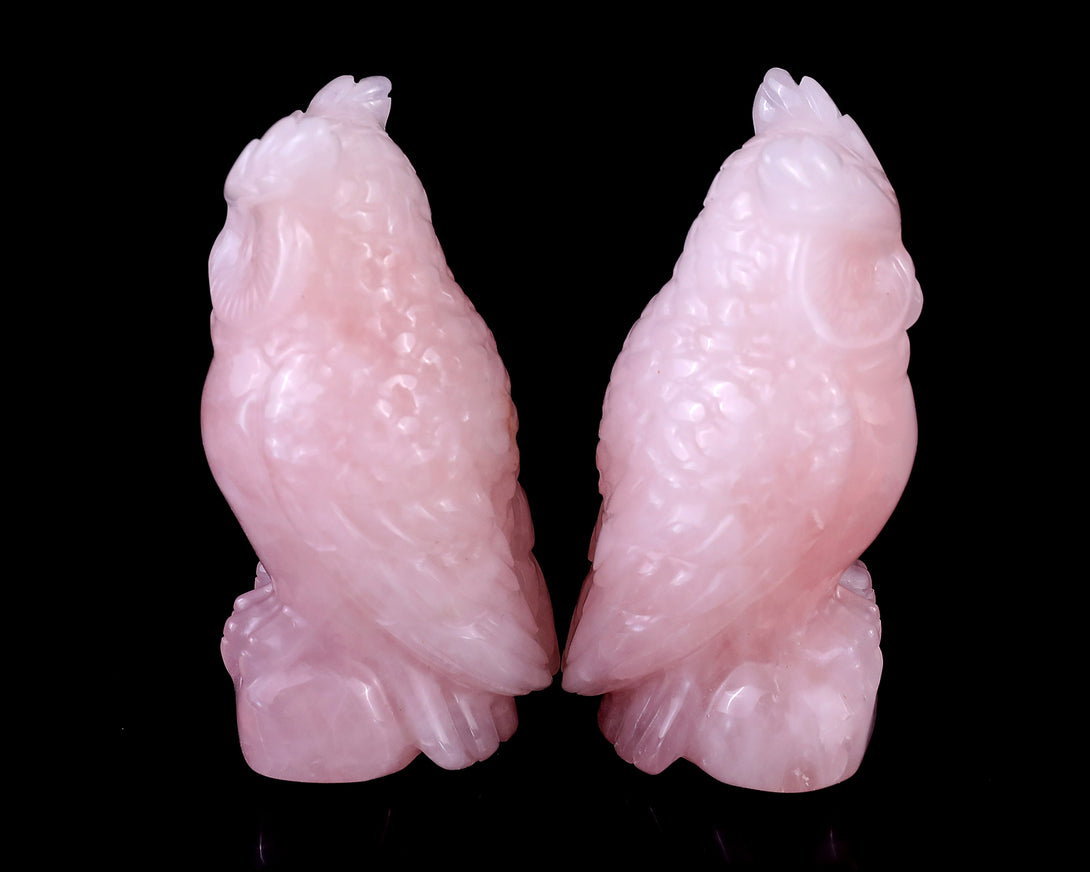 3.1" Rose Quartz Hand Carved Crystal Owl Sculpture crysvibe