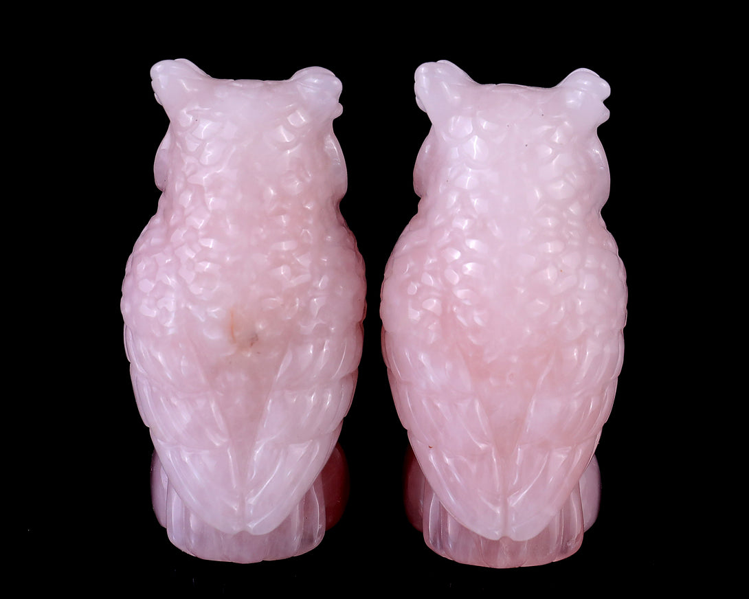 3.1" Rose Quartz Hand Carved Crystal Owl Sculpture crysvibe