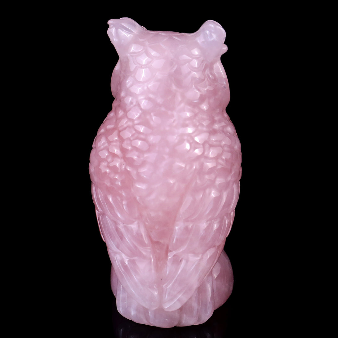 3.1" Rose Quartz Hand Carved Crystal Owl Sculpture crysvibe