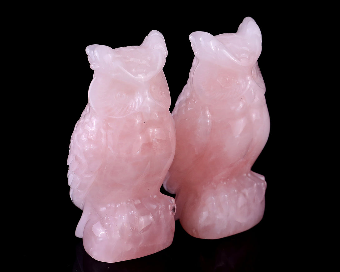 3.1" Rose Quartz Hand Carved Crystal Owl Sculpture crysvibe