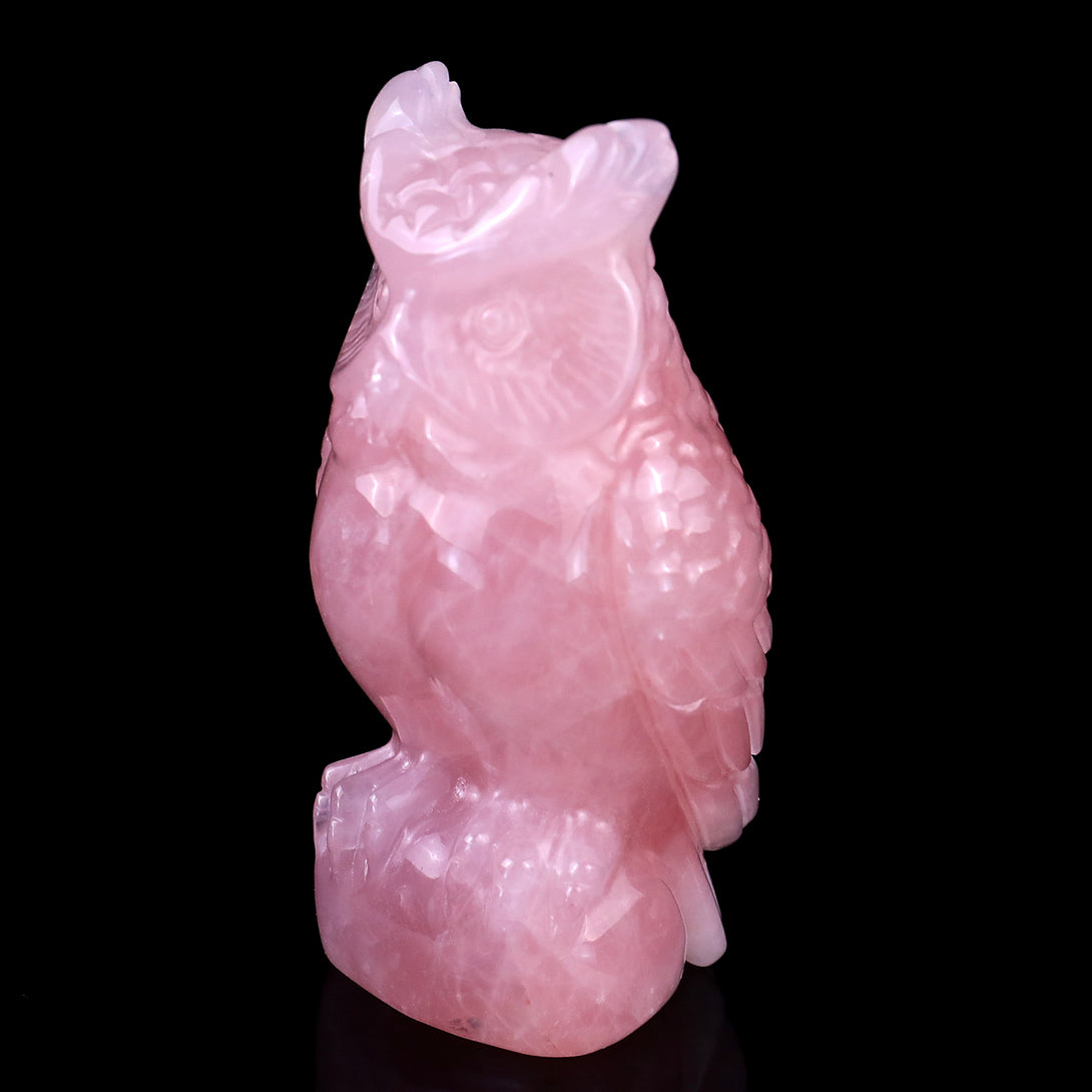 3.1" Rose Quartz Hand Carved Crystal Owl Sculpture crysvibe