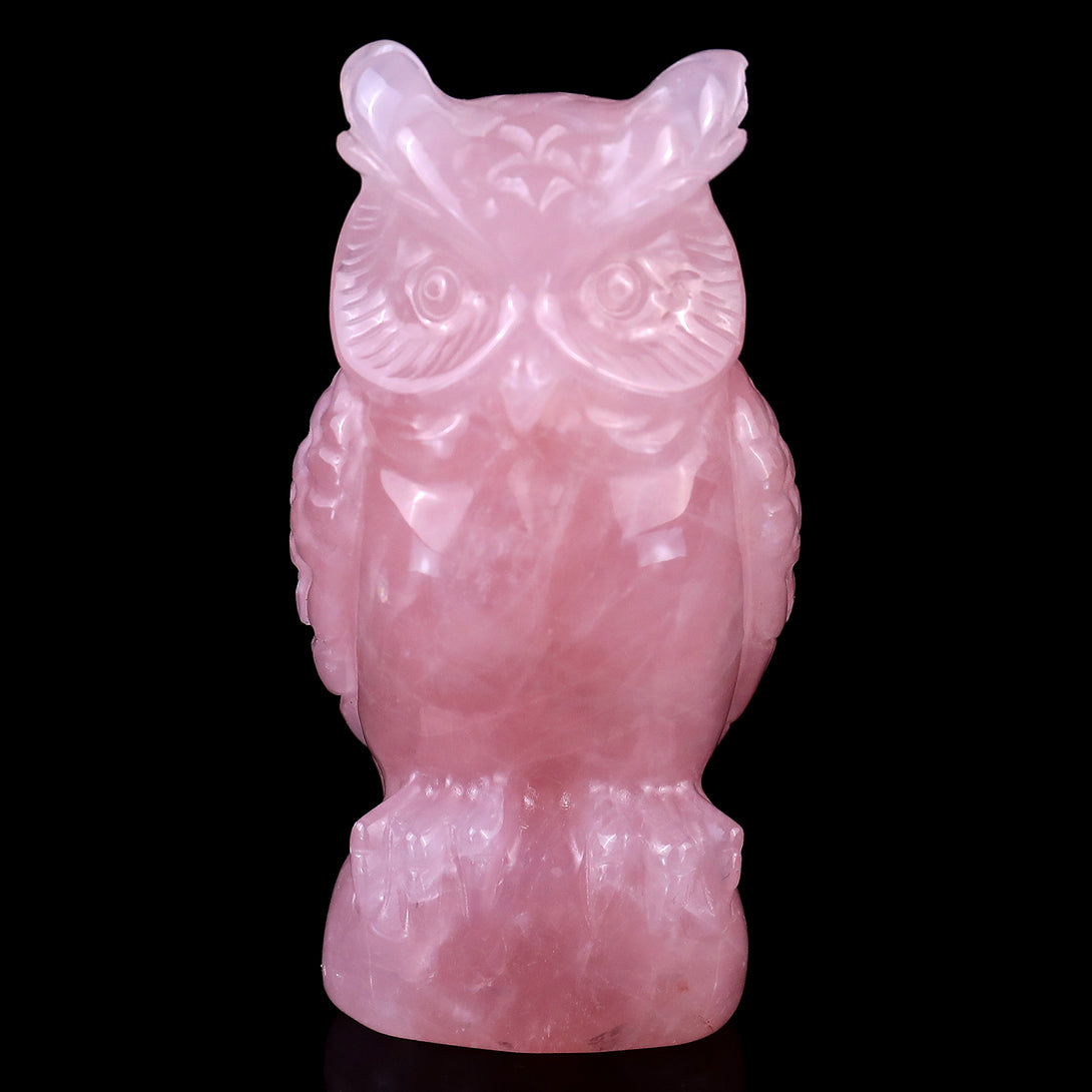 3.1" Rose Quartz Hand Carved Crystal Owl Sculpture crysvibe