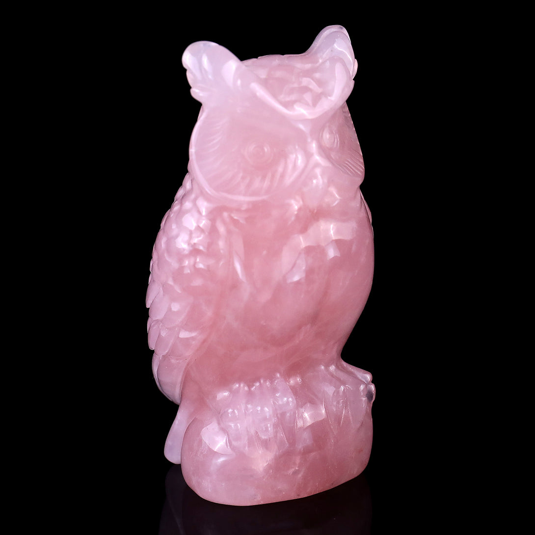 3.1" Rose Quartz Hand Carved Crystal Owl Sculpture crysvibe