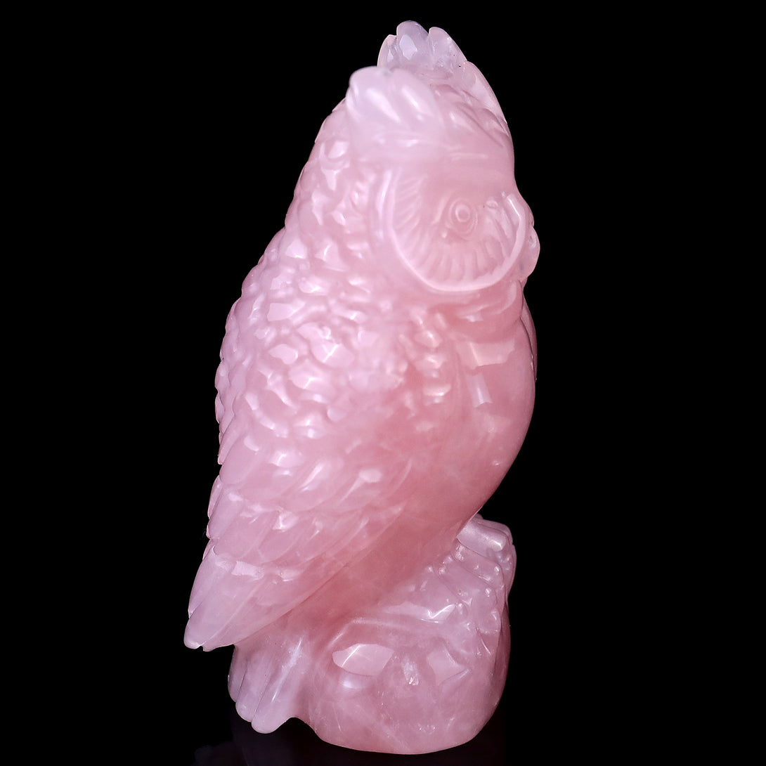 3.1" Rose Quartz Hand Carved Crystal Owl Sculpture crysvibe