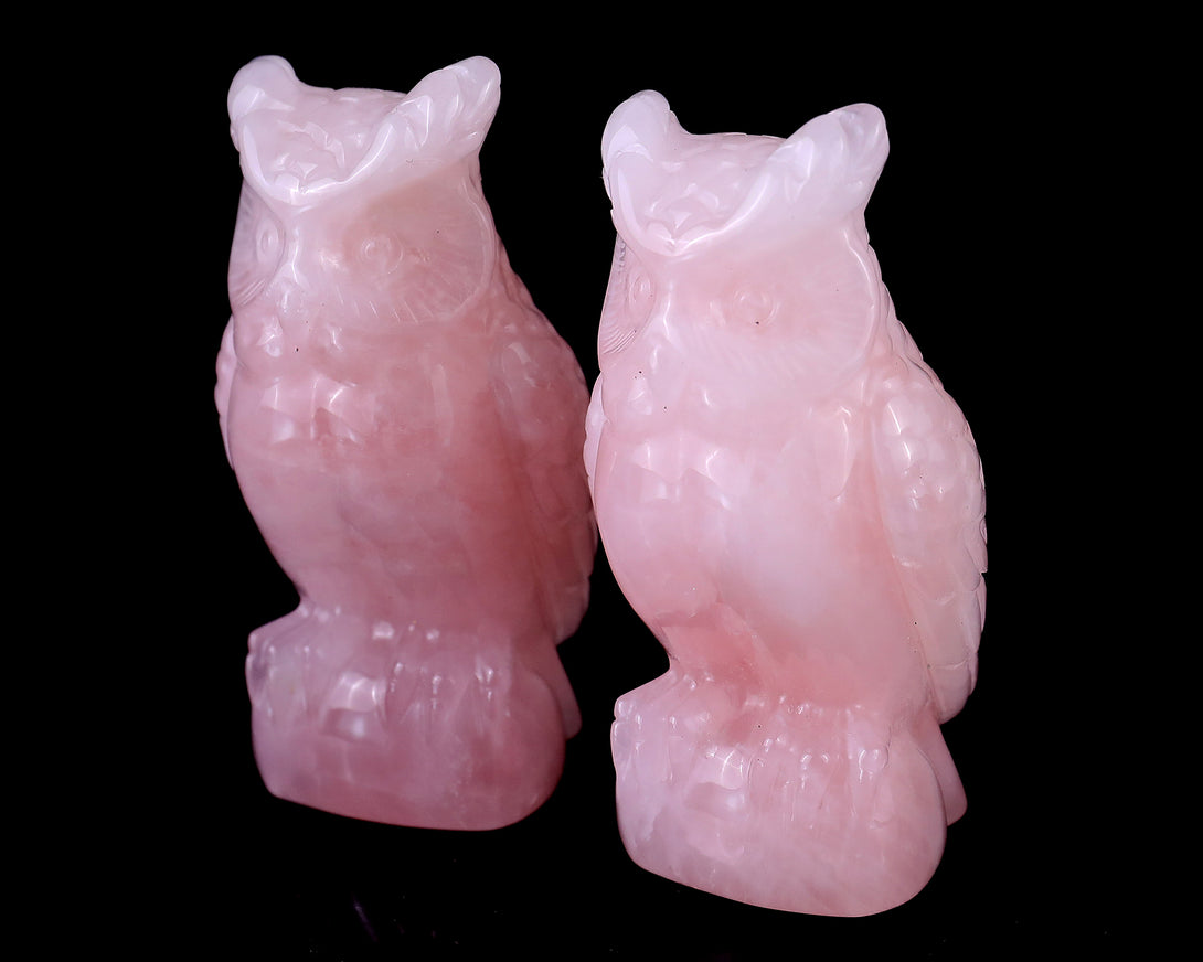 3.1" Rose Quartz Hand Carved Crystal Owl Sculpture crysvibe