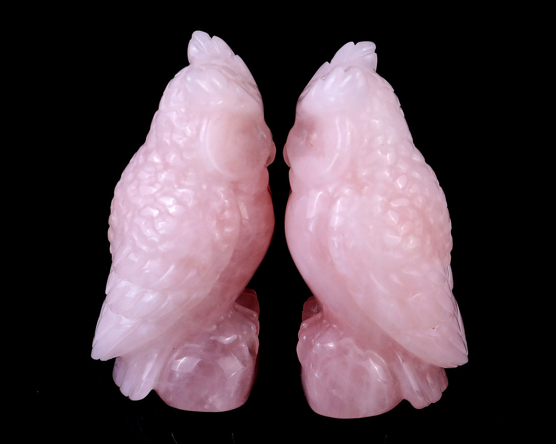 3.1" Rose Quartz Hand Carved Crystal Owl Sculpture crysvibe