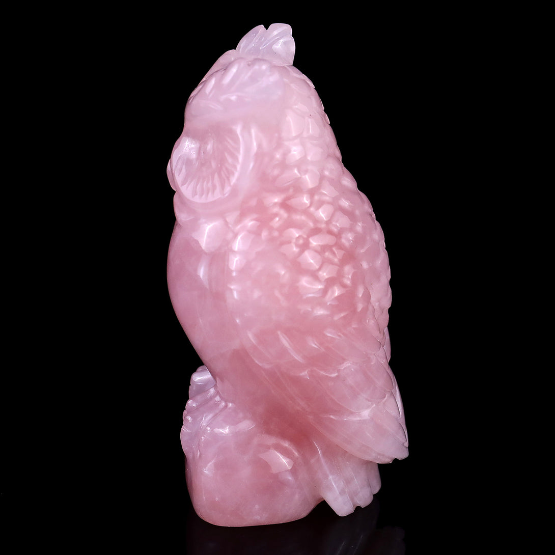 3.1" Rose Quartz Hand Carved Crystal Owl Sculpture crysvibe