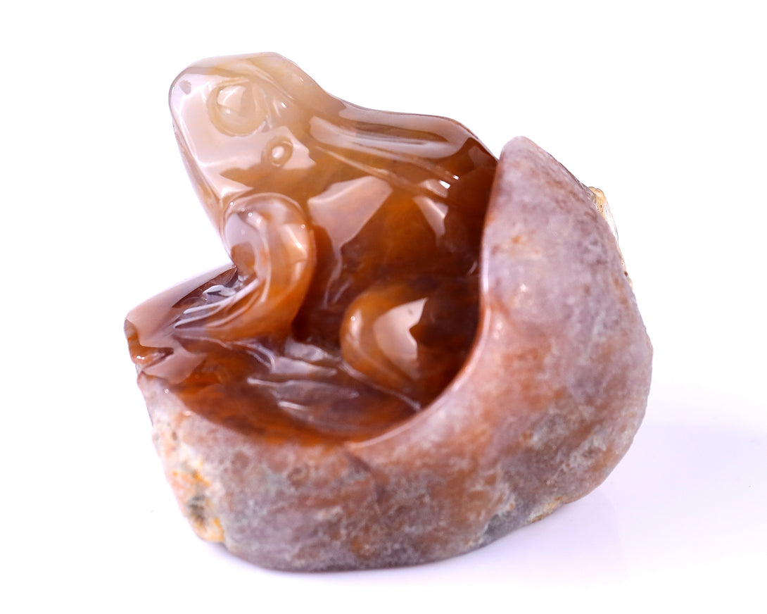 3.2" Chalcedony Hand Carved Crystal Frog Sculpture crysvibe