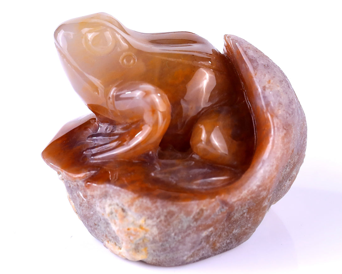 3.2" Chalcedony Hand Carved Crystal Frog Sculpture crysvibe