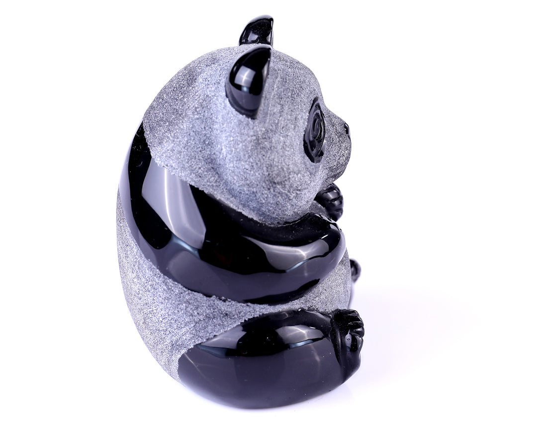 3.3" Black Obsidian Hand Carved Crystal Panda Sculpture crysvibe