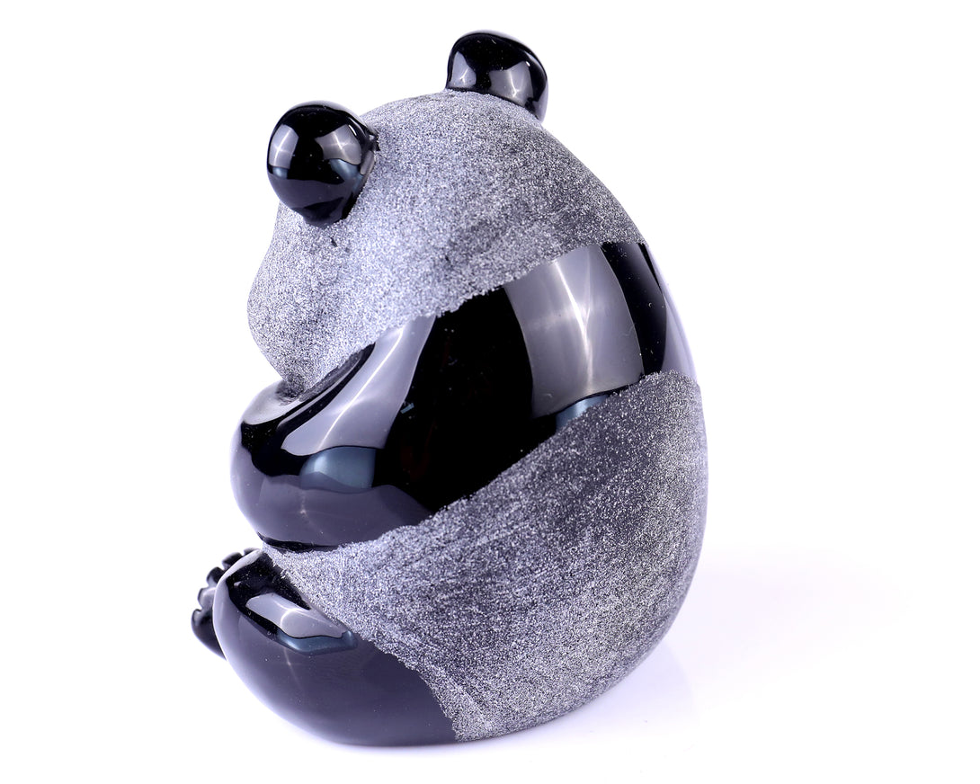 3.3" Black Obsidian Hand Carved Crystal Panda Sculpture crysvibe