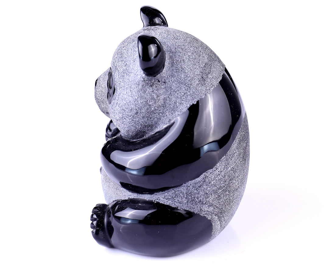 3.3" Black Obsidian Hand Carved Crystal Panda Sculpture crysvibe