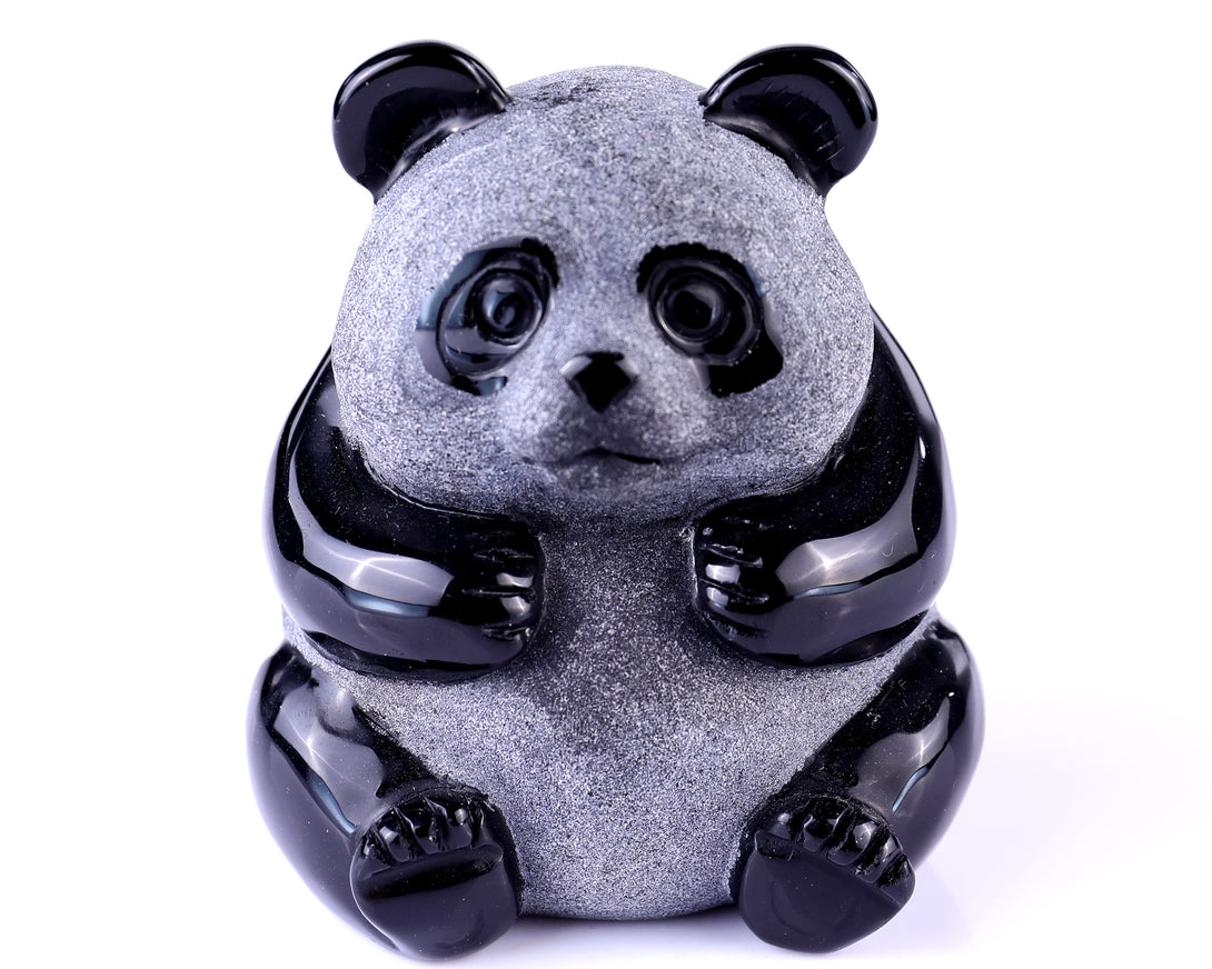 3.3" Black Obsidian Hand Carved Crystal Panda Sculpture crysvibe