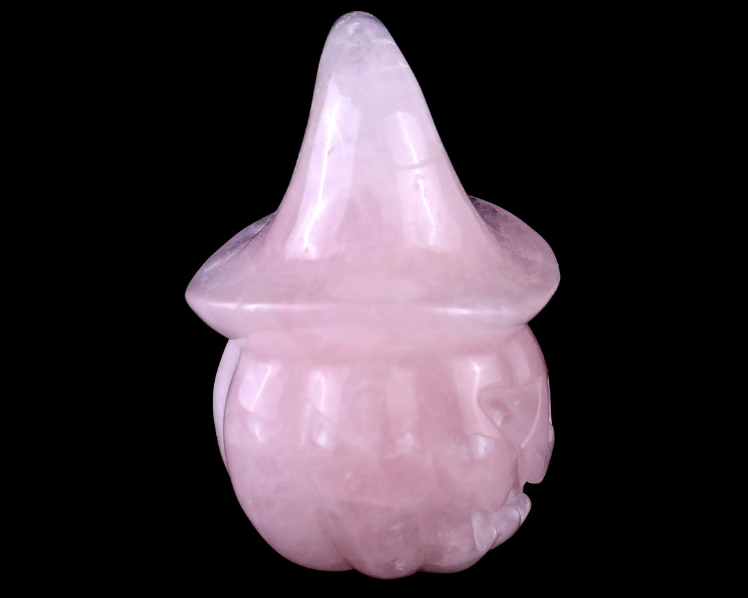 3.3” Natural Rose Quartz Hand Carved Crystal Wizard Pumpkin Sculpture, Halloween Gift crysvibe