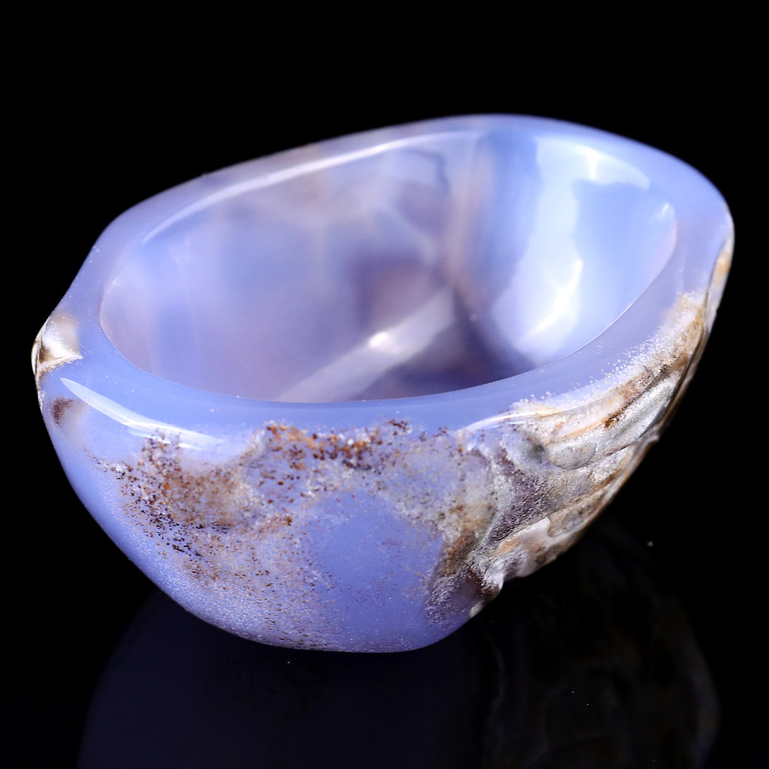 3.4" Blue Chalcedony Hand Carved Crystal Bowl crysvibe