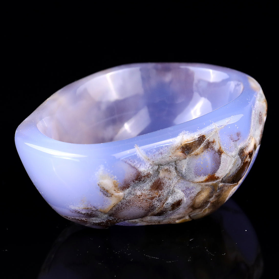 3.4" Blue Chalcedony Hand Carved Crystal Bowl crysvibe