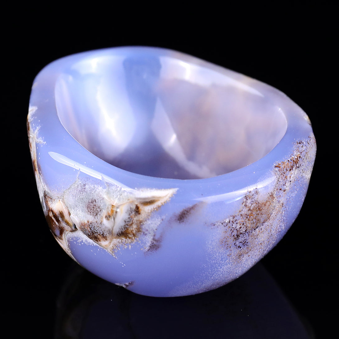 3.4" Blue Chalcedony Hand Carved Crystal Bowl crysvibe