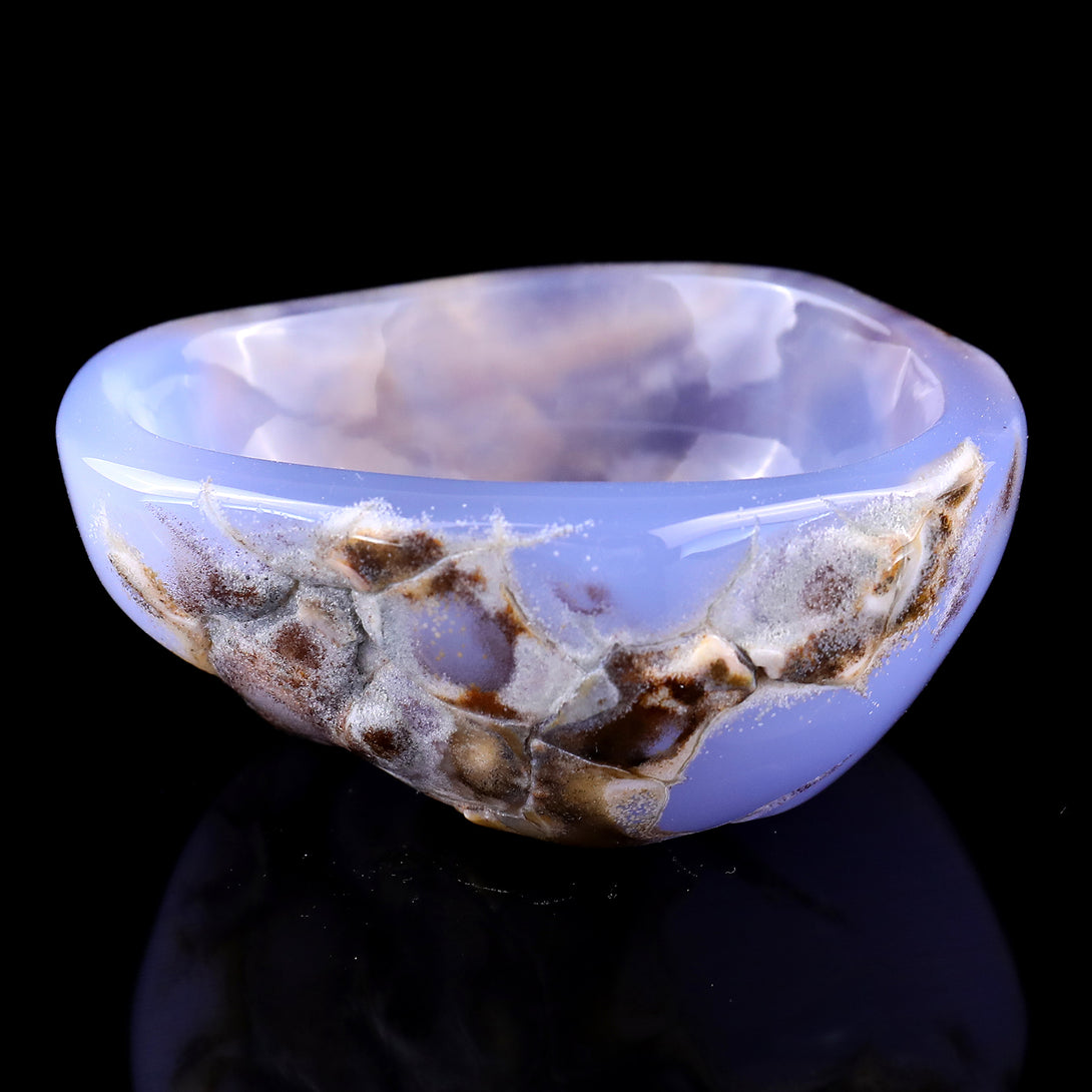 3.4" Blue Chalcedony Hand Carved Crystal Bowl crysvibe