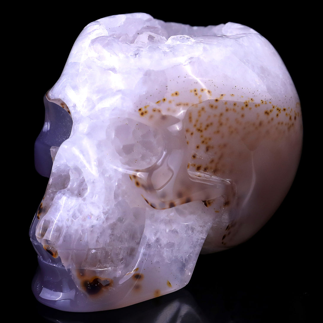 3.4" Geode Agate Hand Carved Crystal Geode Skull Sculpture crysvibe