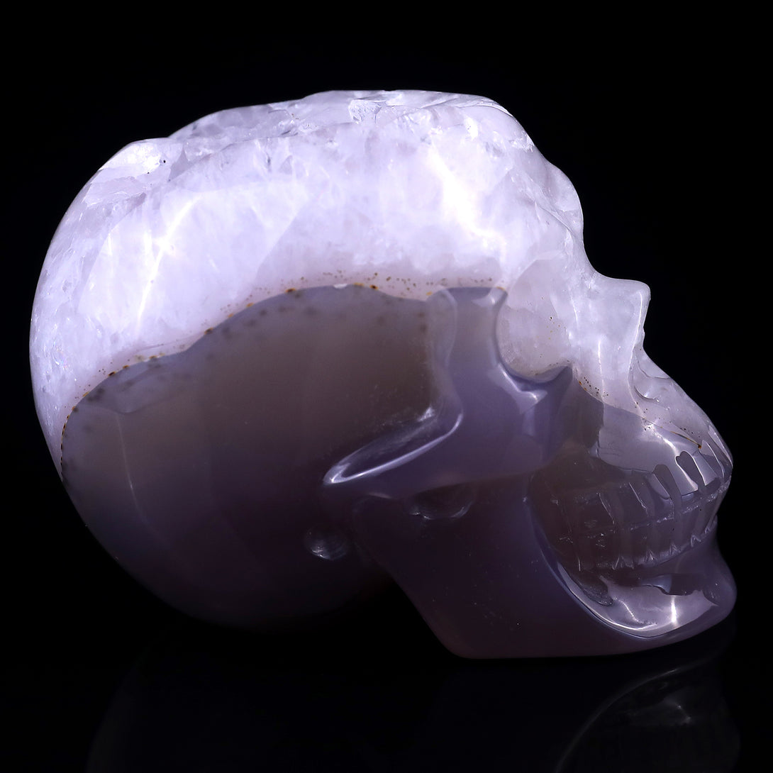 3.4" Geode Agate Hand Carved Crystal Geode Skull Sculpture crysvibe