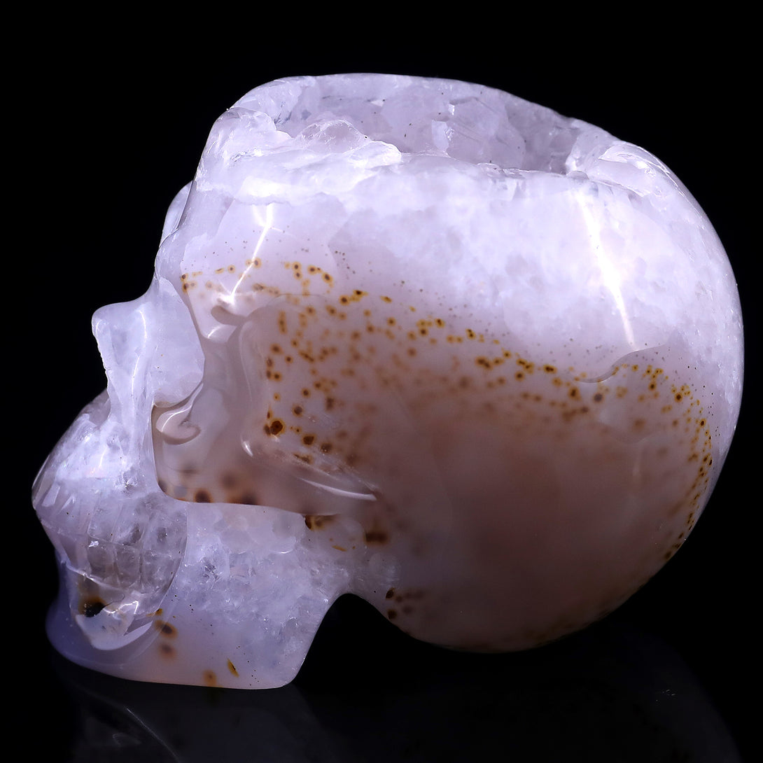 3.4" Geode Agate Hand Carved Crystal Geode Skull Sculpture crysvibe