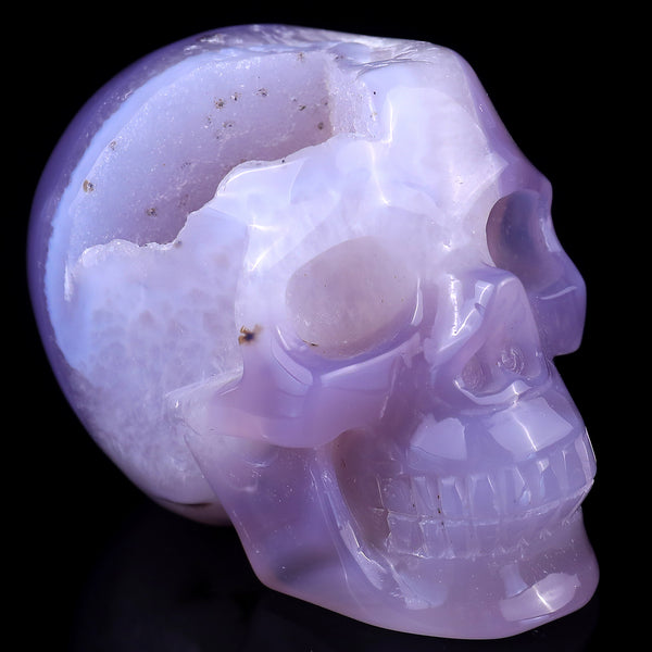 3.4" Geode Agate Hand Carved Crystal Geode Skull Sculpture crysvibe