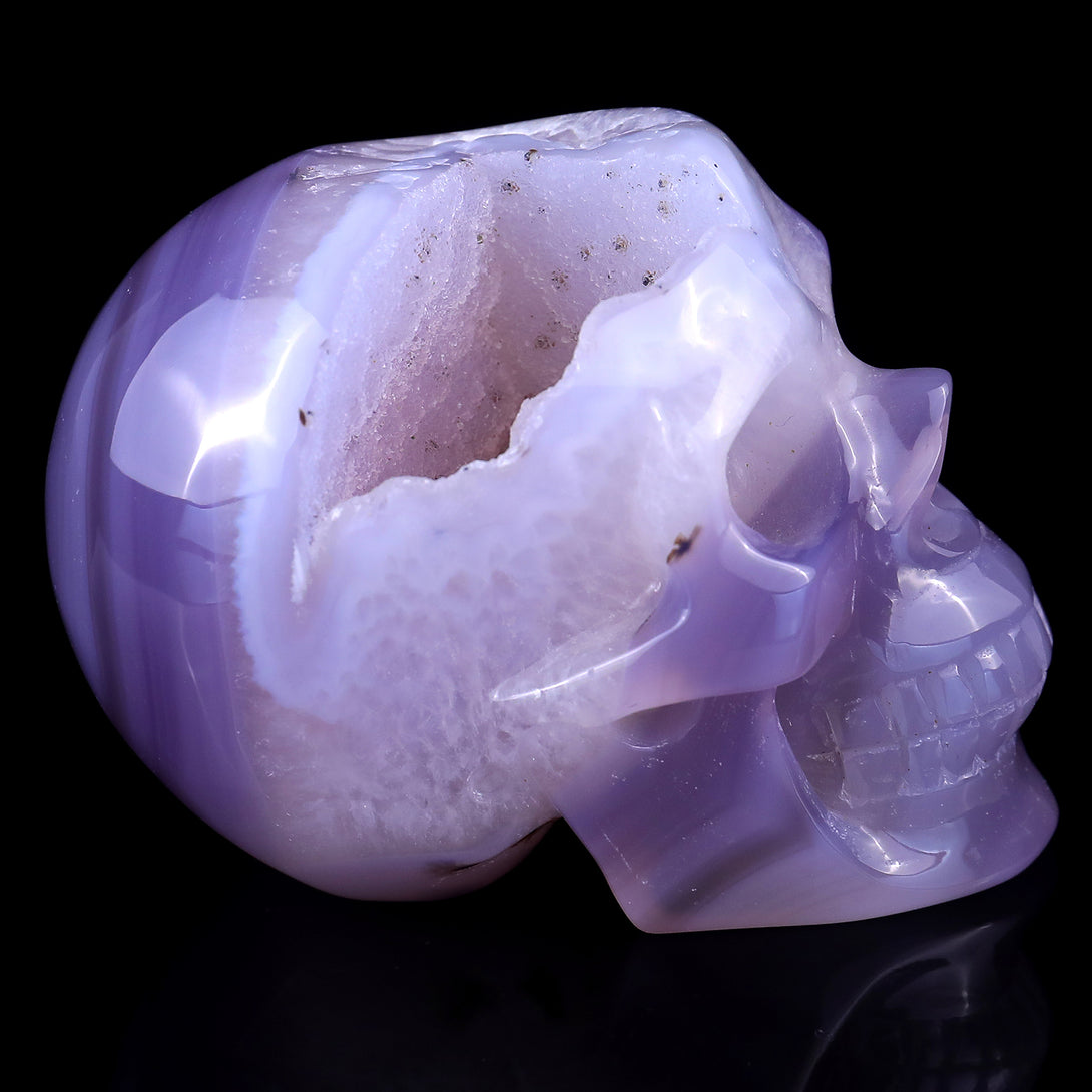 3.4" Geode Agate Hand Carved Crystal Geode Skull Sculpture crysvibe