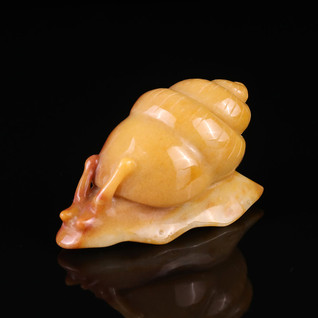 3.4" Golden Silk Jade Hand Carved Crystal Snail Sculpture crysvibe