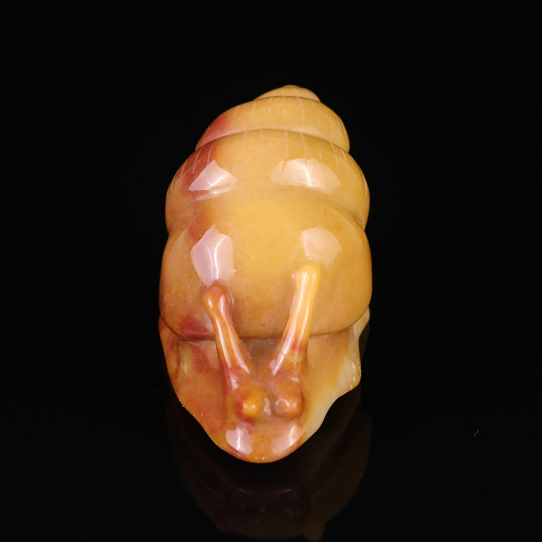 3.4" Golden Silk Jade Hand Carved Crystal Snail Sculpture crysvibe