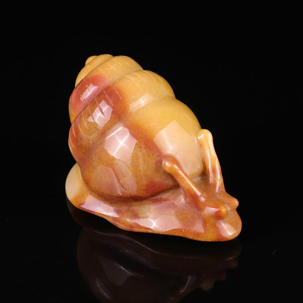 3.4" Golden Silk Jade Hand Carved Crystal Snail Sculpture crysvibe