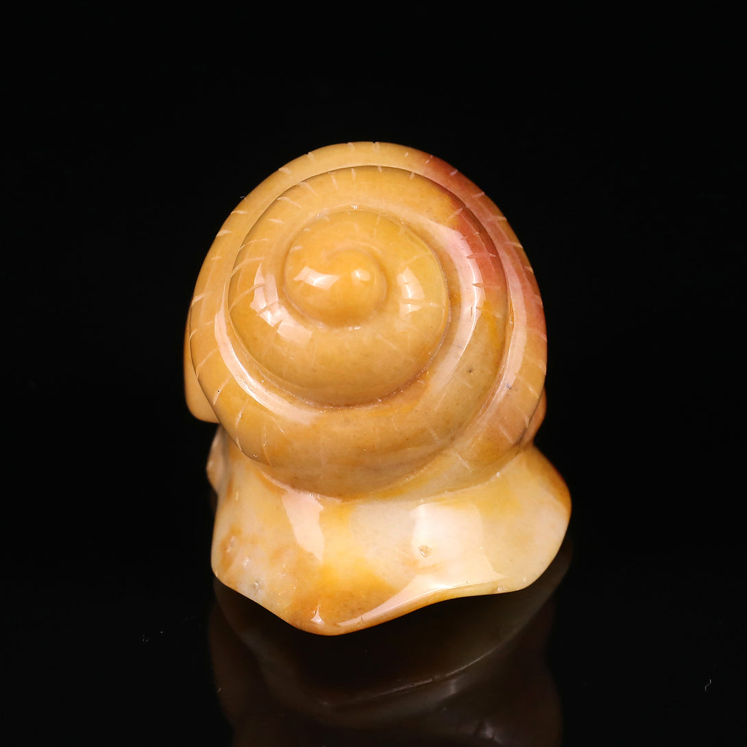 3.4" Golden Silk Jade Hand Carved Crystal Snail Sculpture crysvibe