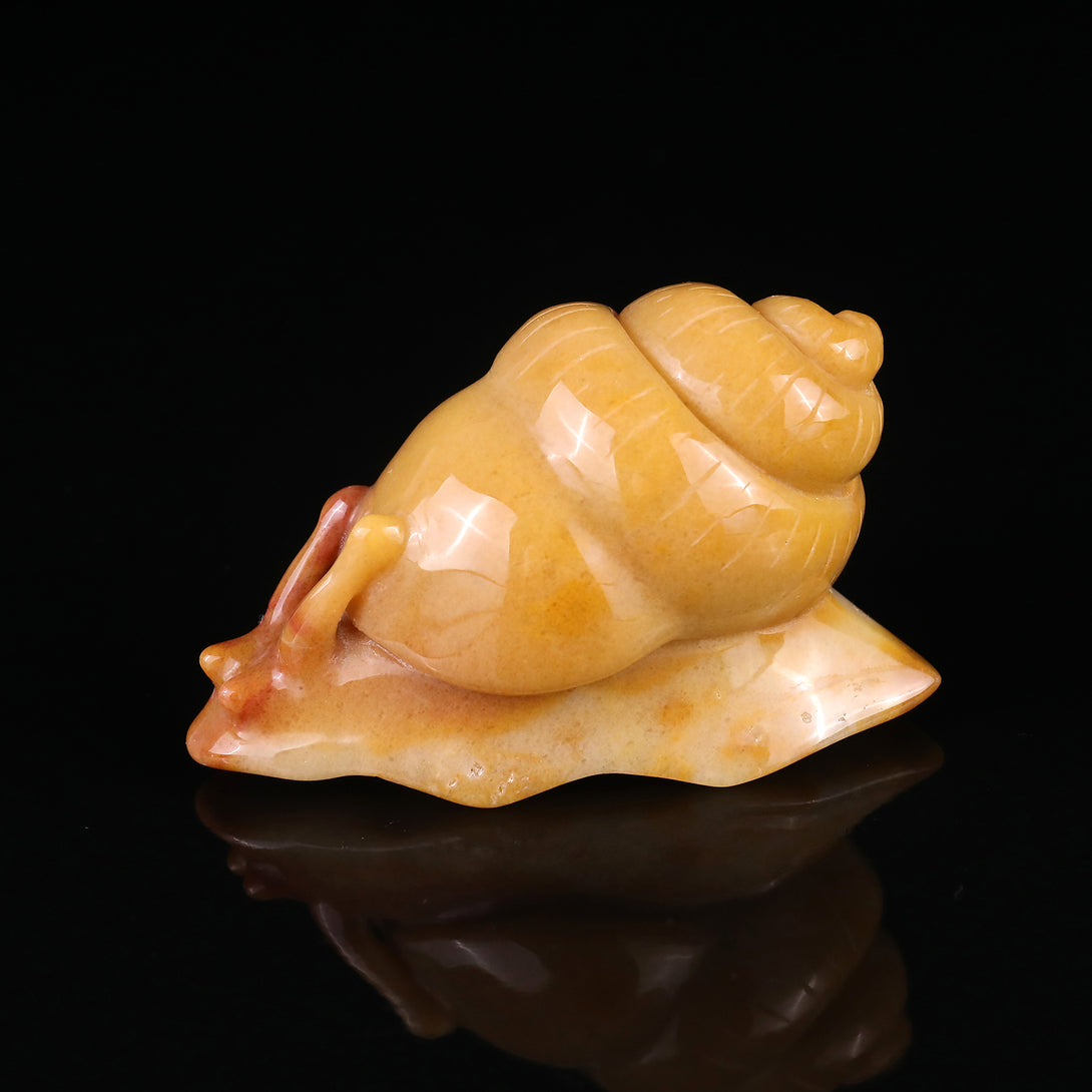 3.4" Golden Silk Jade Hand Carved Crystal Snail Sculpture crysvibe