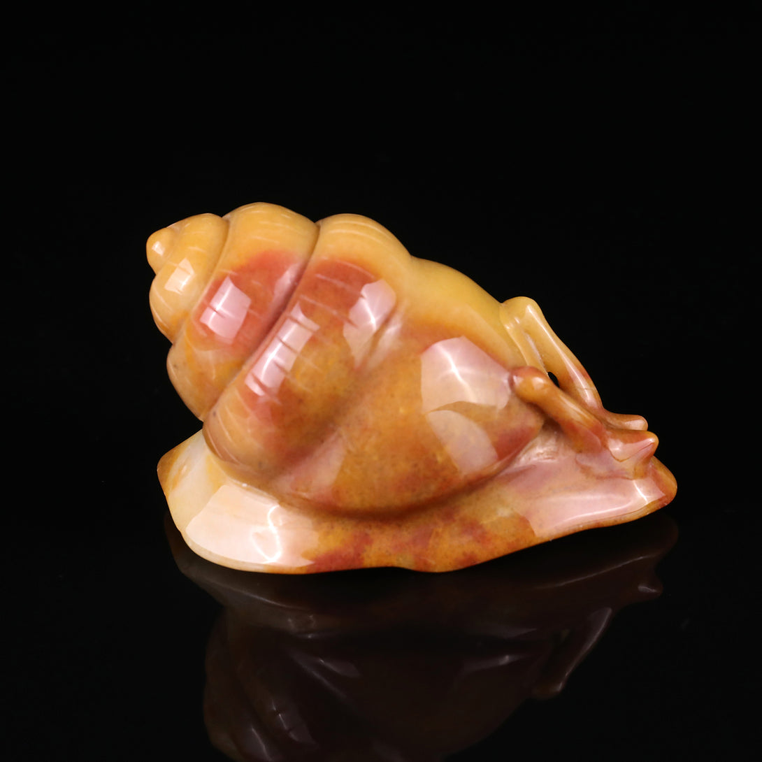 3.4" Golden Silk Jade Hand Carved Crystal Snail Sculpture crysvibe