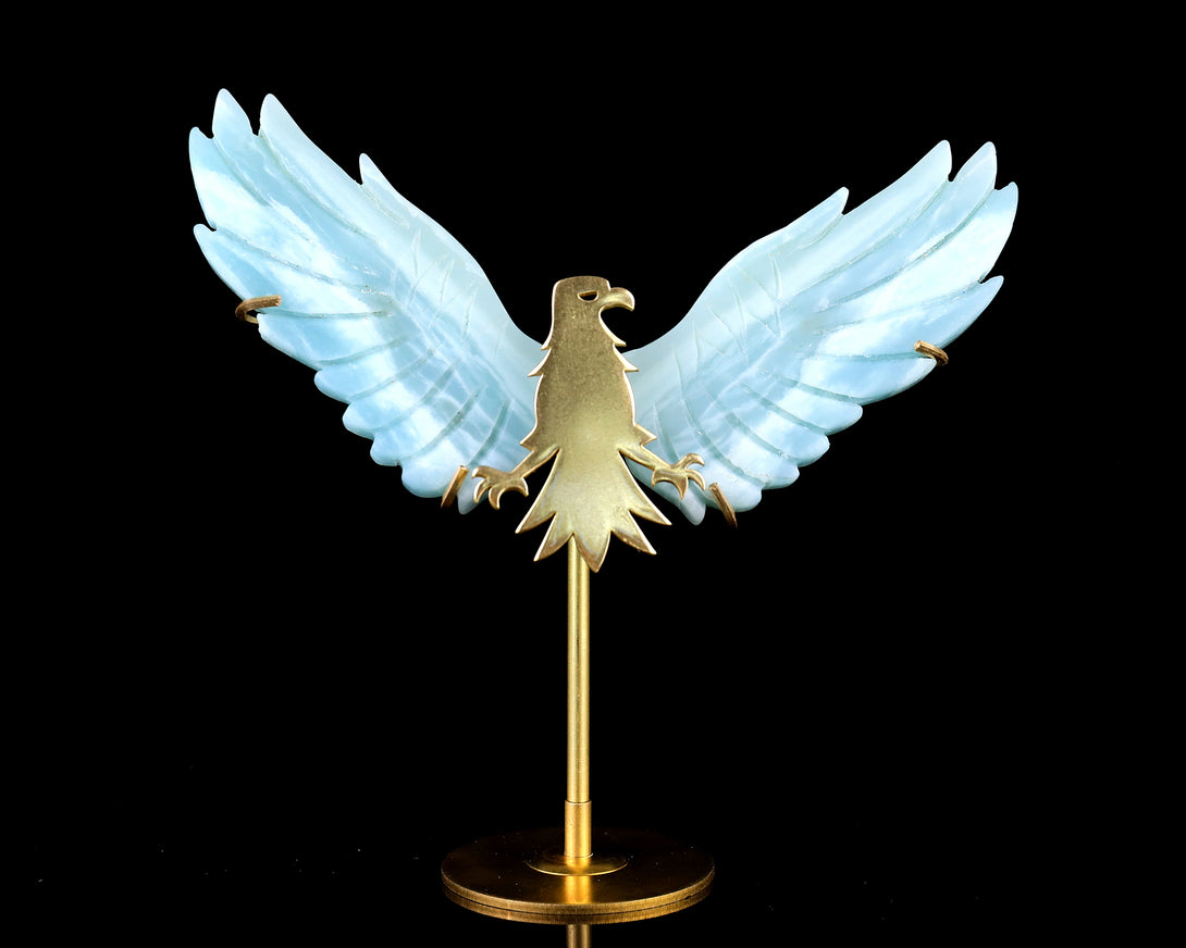 3.5" Amazonite Hand Carved Crystal Eagle Wings Sculpture crysvibe