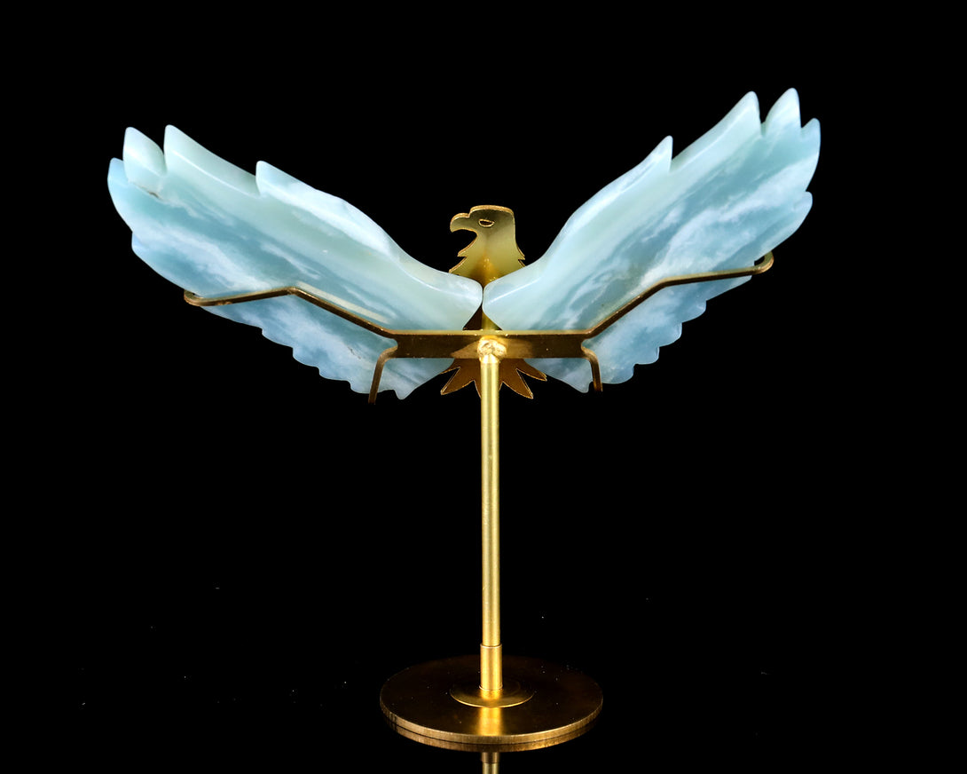 3.5" Amazonite Hand Carved Crystal Eagle Wings Sculpture crysvibe