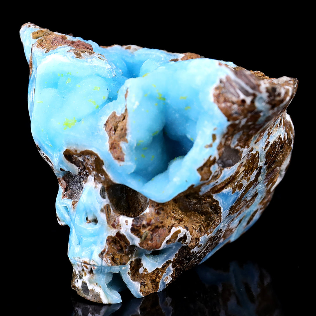 3.5" Blue Aragonite Hand Carved Mineral Specimen Skull Sculpture crysvibe