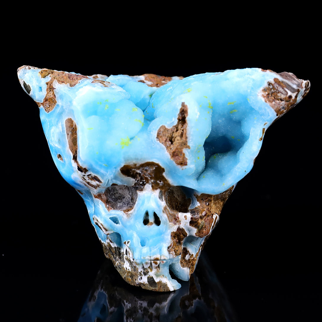 3.5" Blue Aragonite Hand Carved Mineral Specimen Skull Sculpture crysvibe