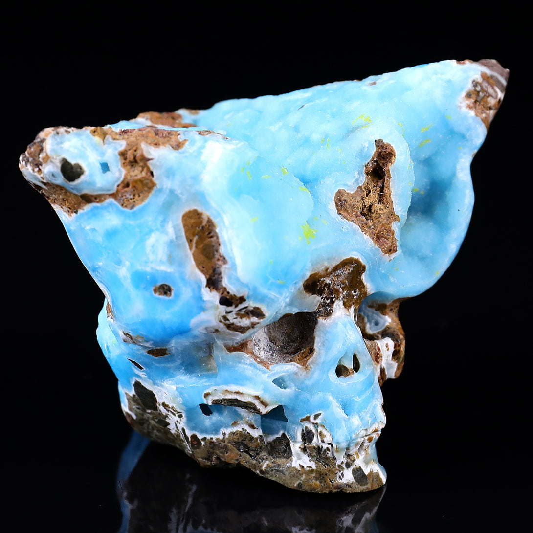 3.5" Blue Aragonite Hand Carved Mineral Specimen Skull Sculpture crysvibe