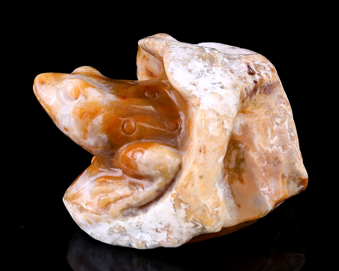 3.5" Chalcedony Hand Carved Crystal Frog Sculpture crysvibe