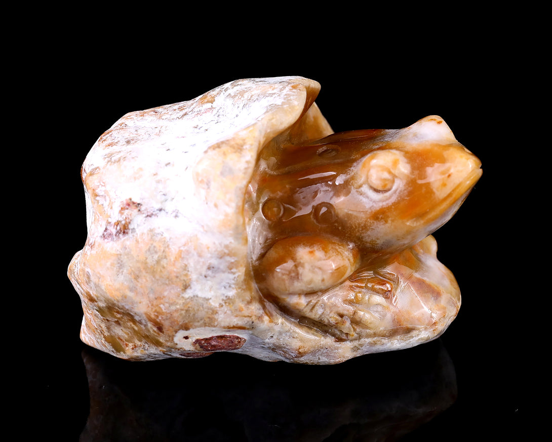 3.5" Chalcedony Hand Carved Crystal Frog Sculpture crysvibe