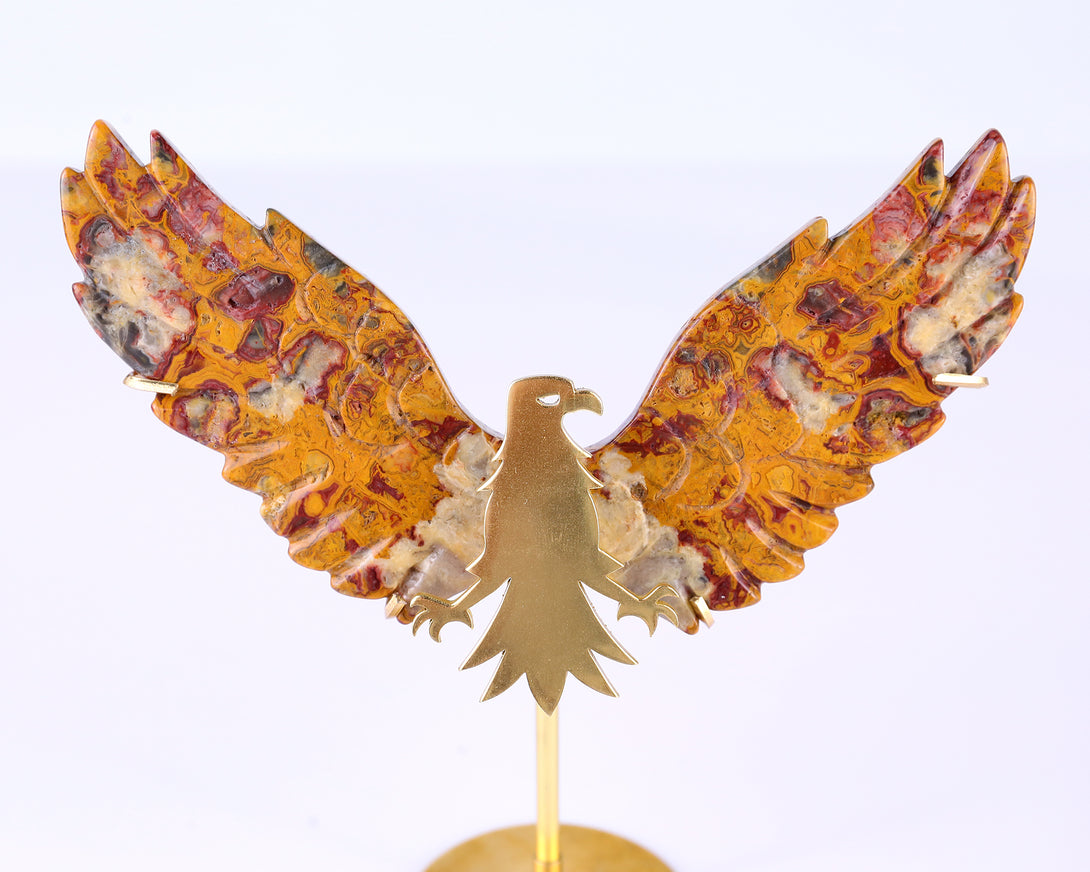 3.5" Crazy Lace Agate Hand Carved Crystal Eagle Wings Sculpture crysvibe