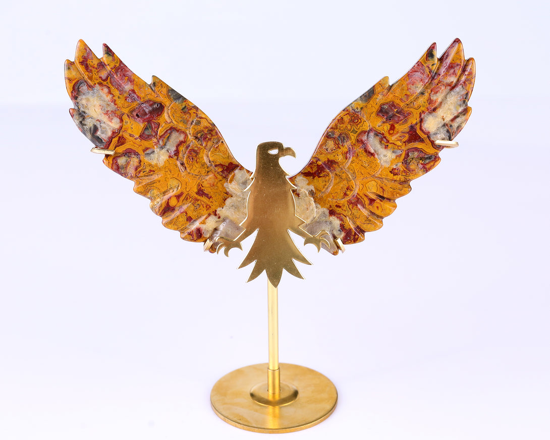 3.5" Crazy Lace Agate Hand Carved Crystal Eagle Wings Sculpture crysvibe