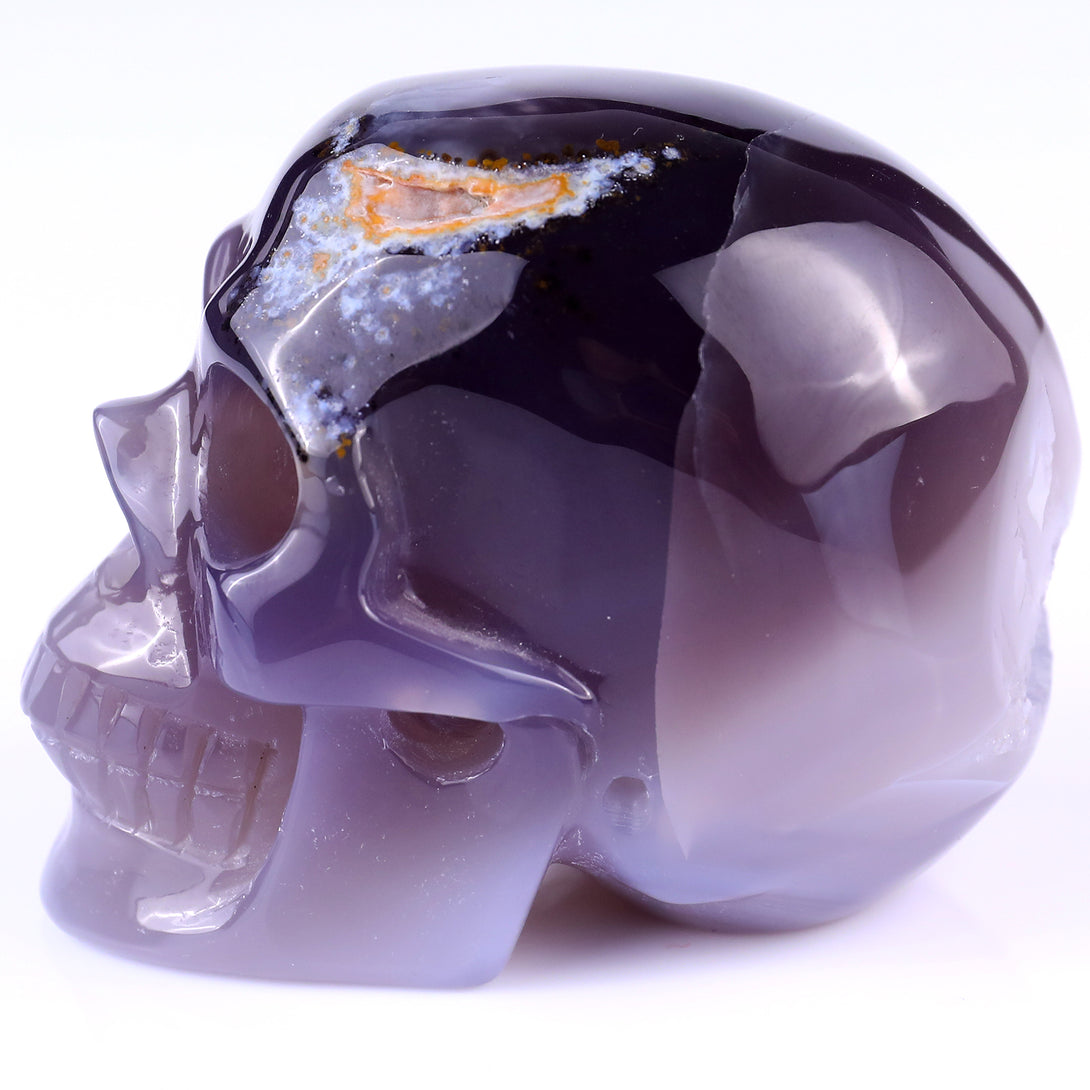 3.5" Geode Agate Hand Carved Crystal Geode Skull Sculpture crysvibe