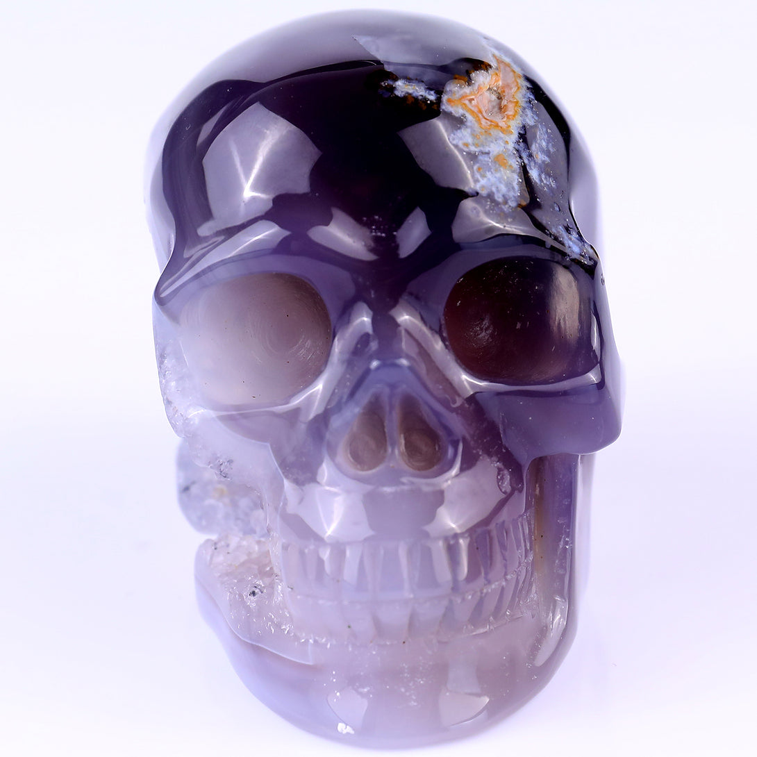 3.5" Geode Agate Hand Carved Crystal Geode Skull Sculpture crysvibe