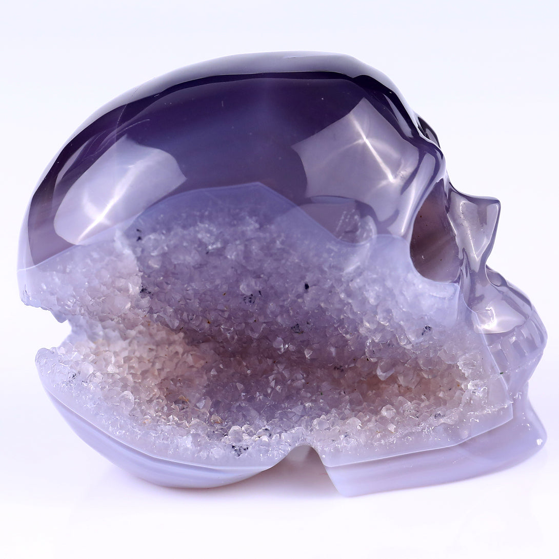 3.5" Geode Agate Hand Carved Crystal Geode Skull Sculpture crysvibe