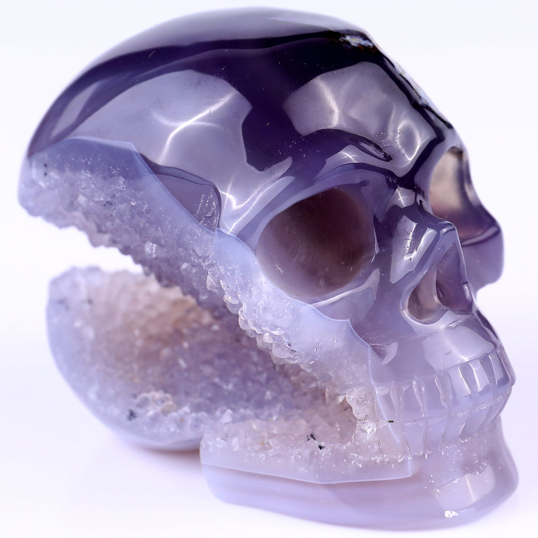 3.5" Geode Agate Hand Carved Crystal Geode Skull Sculpture crysvibe