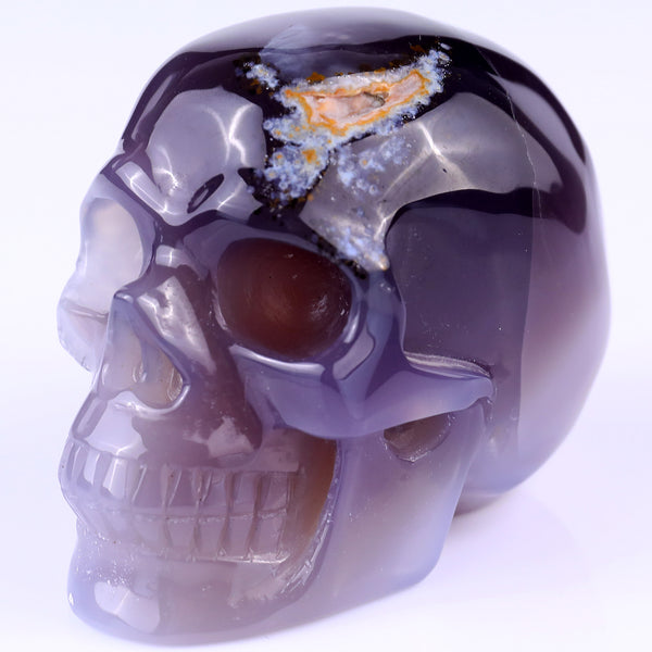 3.5" Geode Agate Hand Carved Crystal Geode Skull Sculpture crysvibe