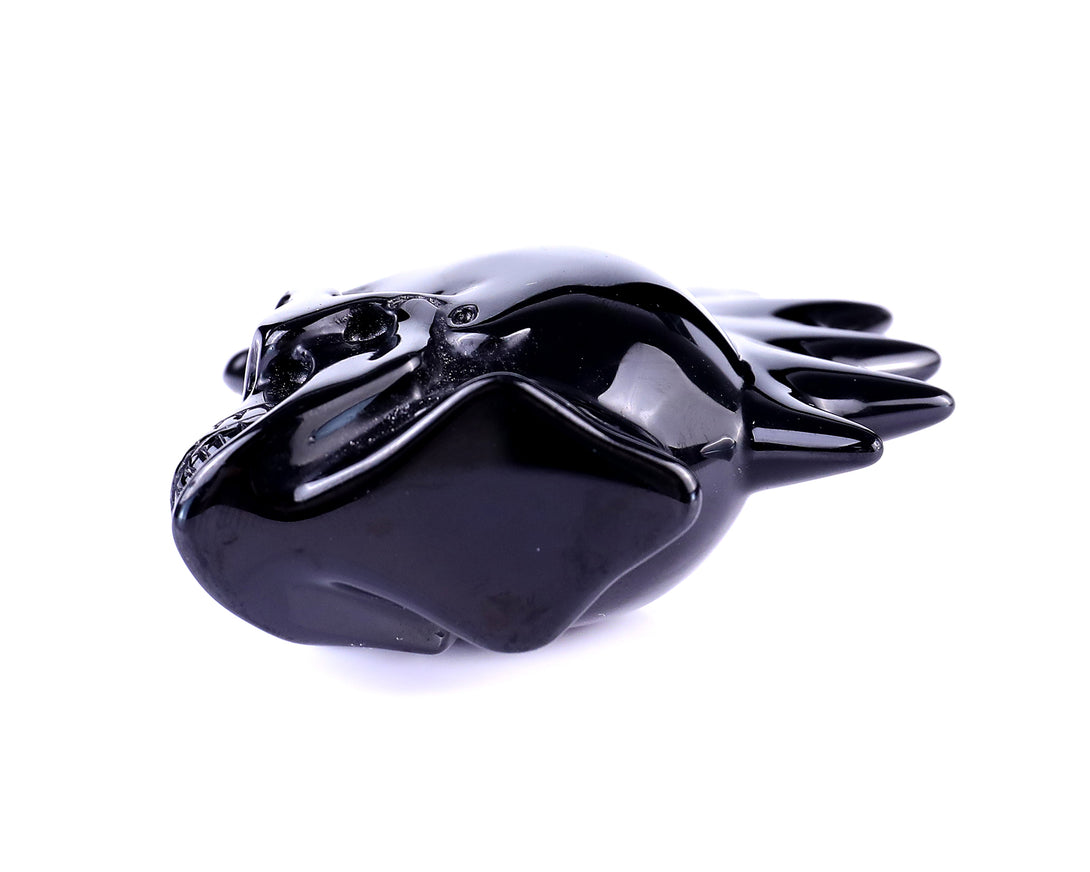 3.6" Black Obsidian Hand Carved Crystal Realistic Punk Skull Sculpture crysvibe